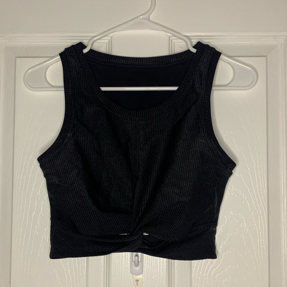 AERIE black workout top with knot in front
